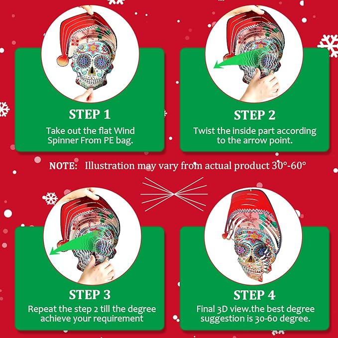 FONMY Santa Sugar Skull Wind Spinner Kinetic 3D Metal Garden Wind Sculpture Unique Gifts Christmas Decorations Quality Hanging Ornament for Home and Garden Indoor/Outdoor 12inch Mandala Wind Spinners