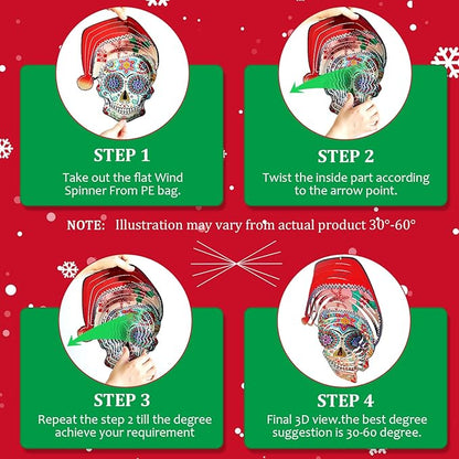 FONMY Santa Sugar Skull Wind Spinner Kinetic 3D Metal Garden Wind Sculpture Unique Gifts Christmas Decorations Quality Hanging Ornament for Home and Garden Indoor/Outdoor 12inch Mandala Wind Spinners