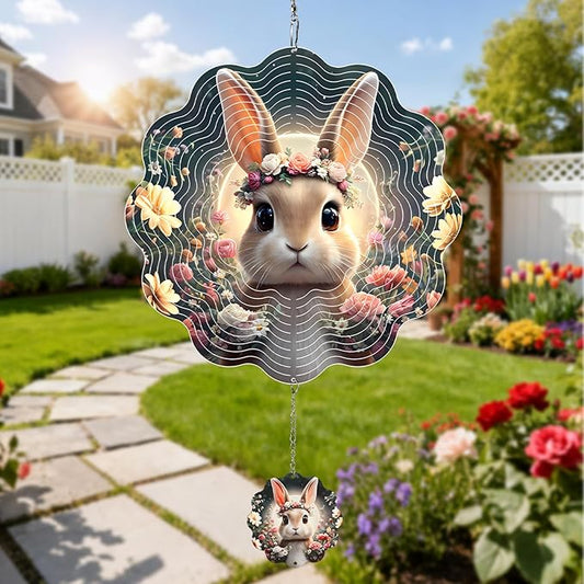Wind Spinners Outdoor Easter Bunny, 12 inch Stainless Steel Hanging Kinetic for Yard, Garden, Outside, Patio, Outdoor - Wind Spinners Craft Decor Birthday Gifts for Women, Men, Mom and Lovers