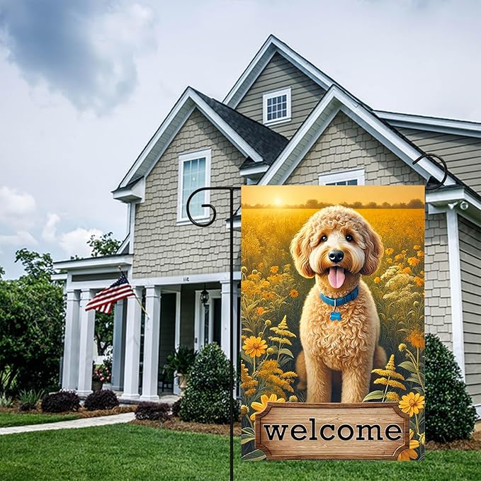 BlissYard Welcome Garden Flag for Outside Spring Summer Flower Garden Flag 12x18 Inch Double Sided Burlap Outside Seasonal Floral Dog Sign Yard Farmhouse Outdoor Decor