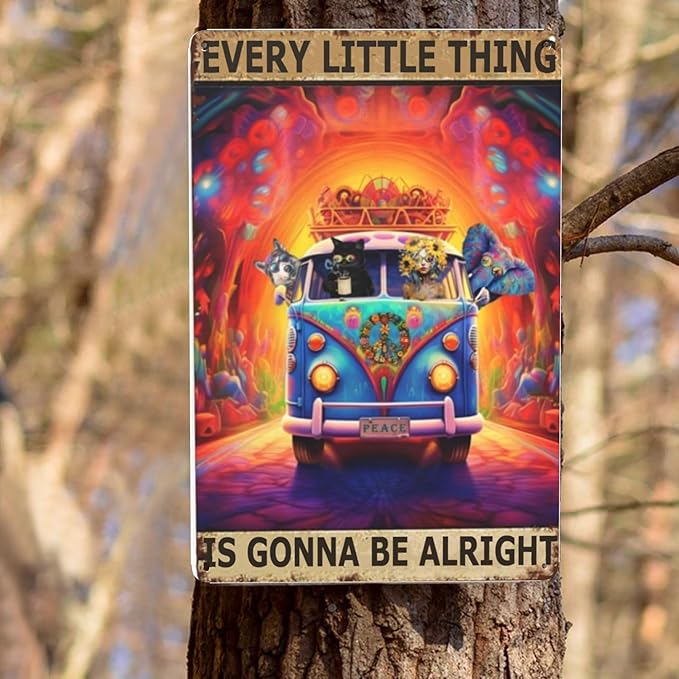 Hippie Wall Art Decor - Retro Metal Signs - Boho Garden Gifts - Funny Bathroom Sign - Vintage Life Quotes - Psychedelic Sunflower Girl - Elephant & Dog Art - Man Cave - Dining Room - 8x12 inches