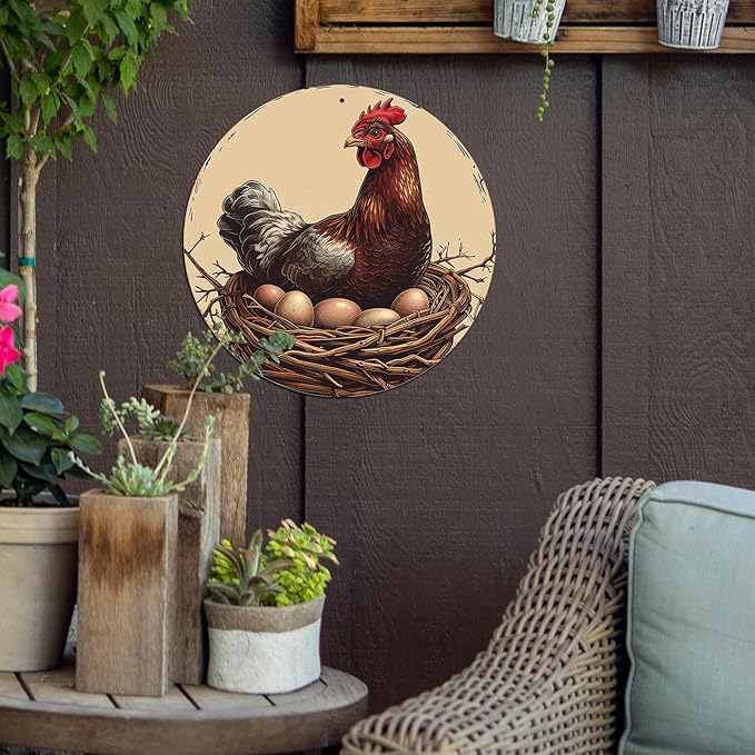 Chicken Coop Hen Vintage Metal Tin Sign Chicken Wreath Wall Decor Kitchen Farmhouse Outdoor Chicken Decor For Chicken Lovers Chicken House Decor 12 Inch