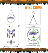 CoTa Global Purple Dragonfly Hanging Metal Wind Spinner Wind Chime - Relaxing Harmonic Indoor or Outdoor Wind Spinner for Yard, Garden, Porch Patio, Beautiful Unique Art Ornament Mobile - 37 Inch