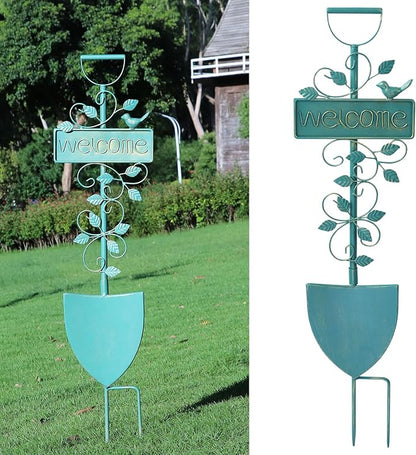 Metal Garden Art,Garden Stakes Decorative,Outdoor Welcome Stake with Shovel Design for Farmhouse, Garden Entrance, Lawn Decor