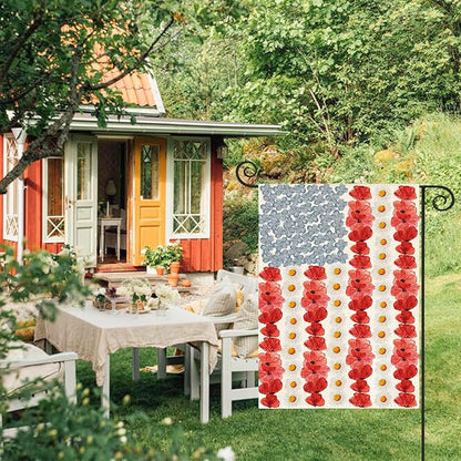 AVOIN colorlife Myosotis Poppy Memorial Day Garden Flag 12x18 Inch Double Sided Outside, Patriotic American Flag Yard Outdoor Decoration