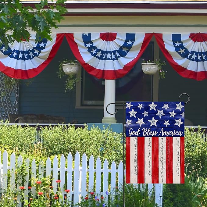 Artofy God Bless America 4th of July Home Decorative Garden Flag, House Yard American Stars Stripes Outside Decor, USA Patriotic Memorial Day Outdoor Small Burlap Decoration Double Sided 12 x 18