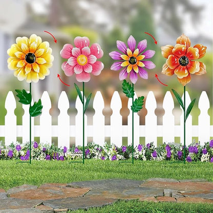 Wind Spinners Garden Decor,4 Pack Colorful Flower Garden Stakes for Outdoor Decorations,Metal Wind Spinner Yard Stake for Patio,Lawn