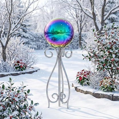 8 inch Diameter Gazing Ball,Rainbow Stainless Steel Polished Reflective Smooth Garden Sphere Globe Mirror,Colorful and Shiny Addition to Any Garden or Home