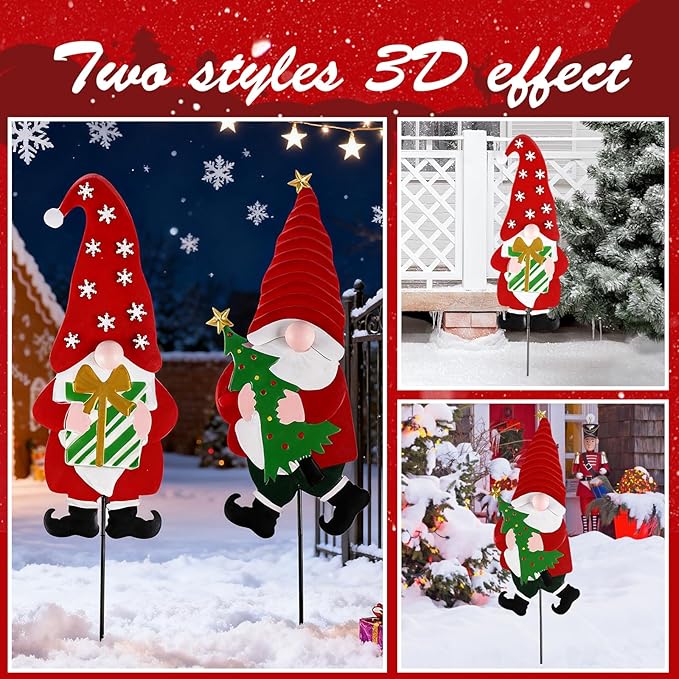2 Pack Gnomes Decorative Garden Stakes for Christmas Decor,Outdoor Christmas Decorations for Home Yard Signs for Outdoor Decorations, Holiday New Year Spring Home Tomte Decor for Lawn Pathway Patio