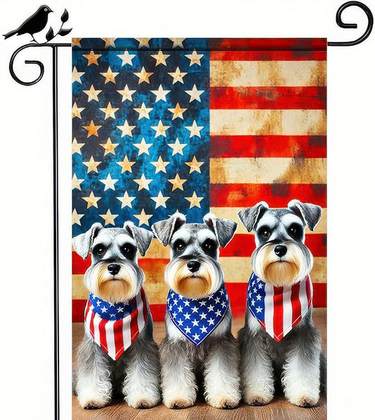 BlissYard Patriotic Schnauzer Garden Flag 12x18 Inch Double Sided Vertical Cute Puppy Small Yard Flag American Flag Dog Outdoor Decor Lawn Garden Banner 4th of July Independence Day Decoration