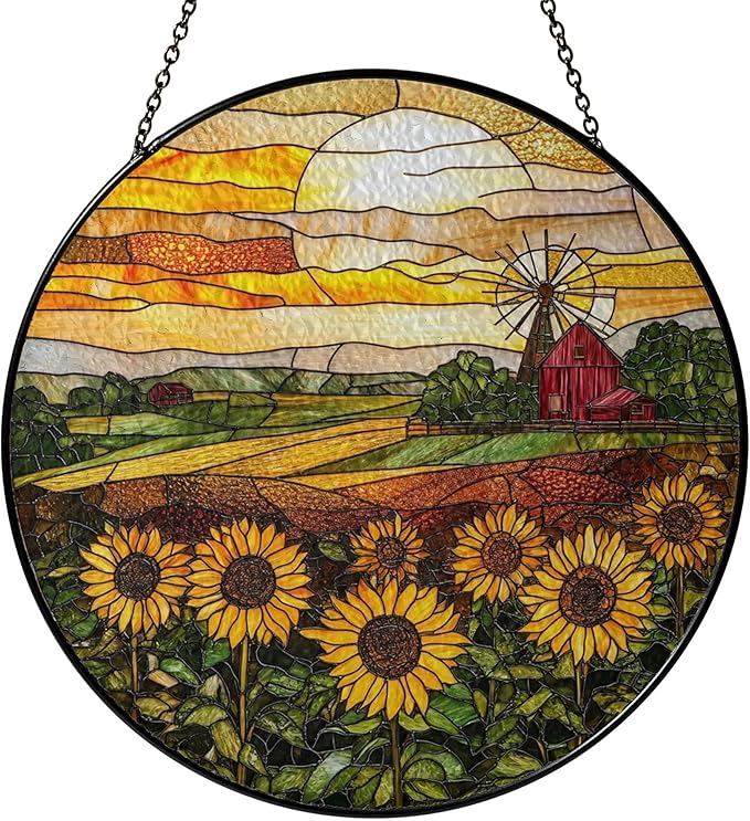 Sunflower Stained Glass Suncatcher Window Hanging Decor, Birthday, Mothers Day, Christmas Sunflower Gifts for Women Adults, Friends, Sisters, Teachers, Home Decors for Window, Kitchen, Garden, Patio