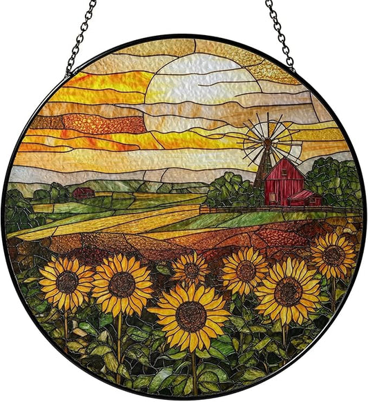 Sunflower Stained Glass Suncatcher Window Hanging Decor, Birthday, Mothers Day, Christmas Sunflower Gifts for Women Adults, Friends, Sisters, Teachers, Home Decors for Window, Kitchen, Garden, Patio