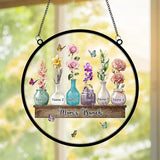 Personalized Mother's Day Suncatcher, Custom Name Birth Month Flowers Mom’s Bunch Window Hanging, Mothers Day Christmas Birthday Gifts for Mom from Daughter Son (Style 02)