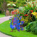 Vintage Wrought Iron Peacock Garden Statue - Weather- Metal Art for Yard,Porch or Patio,Hand-Painted Rustic Outdoor Decoration