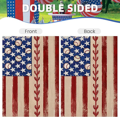 4th of July Garden Flag 12x18 Inch Double Sided, Retro American Flag with Baseball Yard Decoration,Small Seasonal Outdoor Decor for Summer Memorial Day/250th Years America Anniversary Holiday Outside