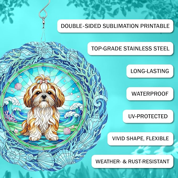 Shih Tzu Wind Spinner, Dog Wind Spinners, Wind Spinner Hanging for Outdoor & Indoor Décor, Unique Gifts for Yard Garden Decoration or Patio Décor (Shih Tzu 1)