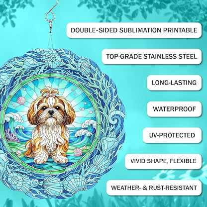 Shih Tzu Wind Spinner, Dog Wind Spinners, Wind Spinner Hanging for Outdoor & Indoor Décor, Unique Gifts for Yard Garden Decoration or Patio Décor (Shih Tzu 1)