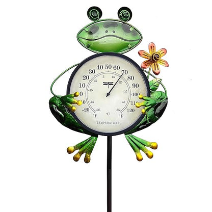 42 Inch Frog Outdoor Thermometer Decorative Garden Stakes,Metal Thermometer Garden Decor for Lawn Yard Patio Decorations