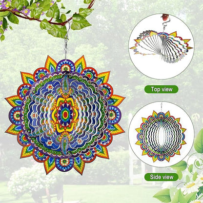 Mandala Wind Spinners, 12inch Metal Wind Spinners Outdoor for Yard and Garden,Stainless Steel Hanging Wind Spinner, Kinetic Yard Art Garden Decor Ornament Gifts