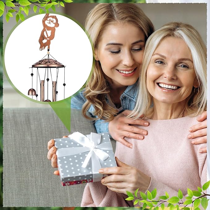 VioraWhite Monkey Wind Chimes Decoration for Outside Metal Windchimes Monkey Gifts for Women Men Wind Chime Garden Decor Outdoor, Memorial Housewarming Festival Birthday Gifts Front Yard Decor