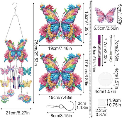 DIY Wind Chime Pendant Spring 3D Diamond Art Painting Hanging Ornament Double Sided Diamond Suncatchers for Window Home Backyard Garden Wall Door Decor (Butterfly03)