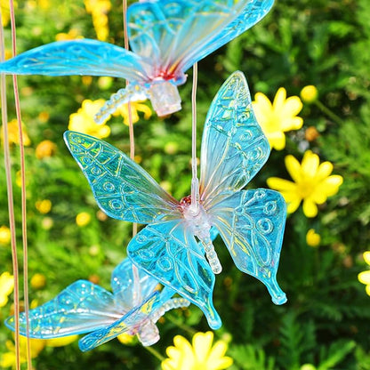 Solar Wind Chimes for Outside, Butterfly Wind Chimes, Color Changing LED Mobile Wind Chime, Solar Butterfly Lights for Outdoor Porch Deck Garden Patio Decor, Blue