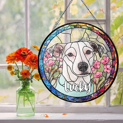 NAZENTI Personalized Pet Ornament Remembrance, Pet Stained Glass Suncatcher, Gifts for Fur Lovers, Custom Name Dog Photo Memorial Ornament Window Hanging, Home Decor, Gift for Loss of Pet Dog Cat