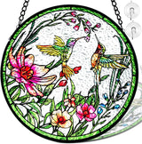 Remiawy Stained Glass Window Hanging Hummingbird Window Suncatcher 8 Inch Glass Panel with Metal Chain and Hooks Sun Catchers Indoor Wall Art Home Decor Gift for Bird Lovers Women Mother's Day