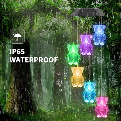Solar Wind Chimes for Outside,32 Inch Waterproof Solar Powered Wind Chimes Bear Color Changing Outdoor Lights for Window Yard Garden Xmas Decor Mom Grandma Gift