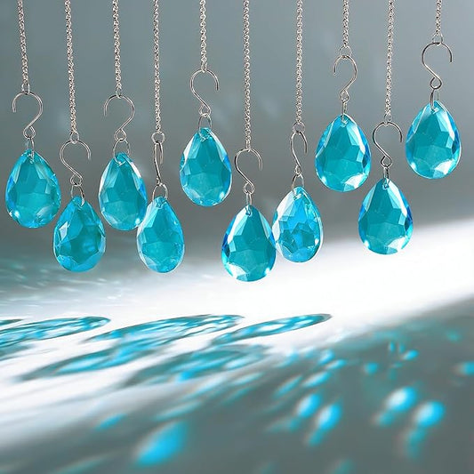 H&D HYALINE & DORA 10pcs Bauhinia Crystal Suncatcher Prisms Chandelier Beads Replacement 38mm Hanging Crystals Ornament Pendant for Window Wedding Party Decor,Lake Blue