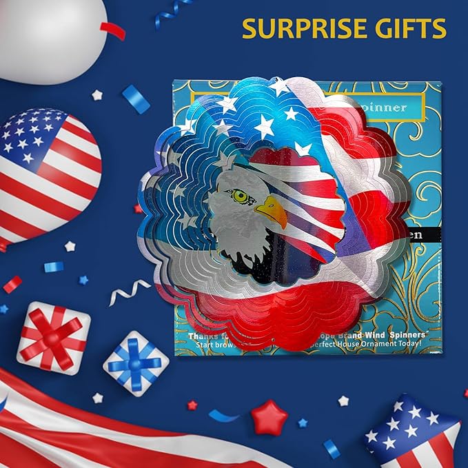 3D Eagle Wind Spinner - American Flag Eagle Design, 12In Holographic Hanging Wind Sculptures, Outdoor Yard Garden Decor for 4th of July, Memorial Day, for Men Women Dad Mom