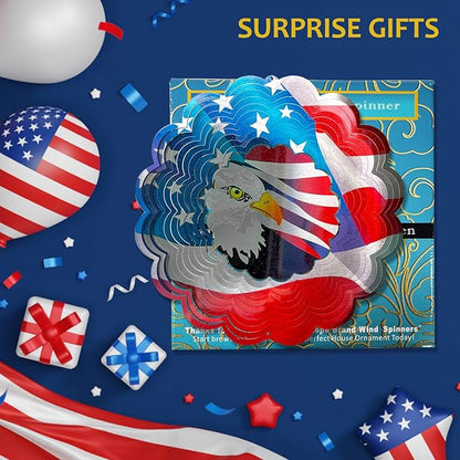 3D Eagle Wind Spinner - American Flag Eagle Design, 12In Holographic Hanging Wind Sculptures, Outdoor Yard Garden Decor for 4th of July, Memorial Day, for Men Women Dad Mom