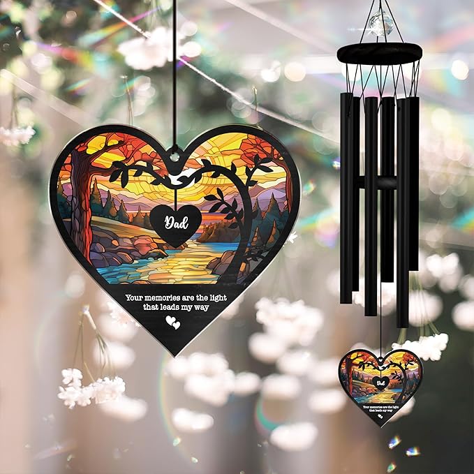 Sympathy Wind Chimes Crystal Memorial with Suncatcher Custom Ornament Gift for Loss of Loved One Mom Dad Grandma Grandpa Friend Bereavement Condolence Keepsake in Memory Window Grave Hanging Decor