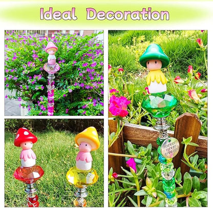Fairy Garden Accessories Outdoor Kit - DIY Fairy Wand Beaded Garden Stakes Decorative with Miniature Mushrooms Figurine for Different Festivals, Beadable Items (Mushrooms)
