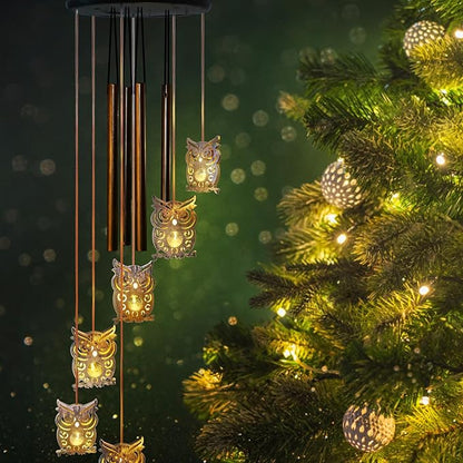 Solar Owl Wind Chimes Outdoor,Solar Wind Chimes for Outside,Hanging Lights Warm LED Garden Patio Yard Decor,Gardening Gifts for Wife Mother Grandmom,Christmas Yard Decorations