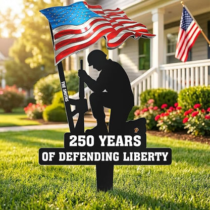 Macorner Personalized Metal Garden Stake, 250 Years of Defending Liberty