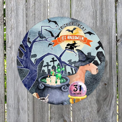 Retro Metal Sign 12"x12",Happy Halloween Scary Night Grave Witch Bats Trick Or Treat Dog Aluminum Tin Metal Sign for Home Living Room Bedroom Garden Farm Patio Decor Wall Art Poster