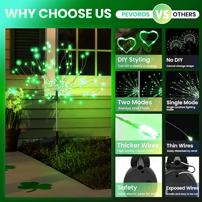 PEVOROS Garden Decor Solar Lights Outdoor,6 Pack 120LED Waterproof Colorful Solar Garden Lights Your Outdoor Decoration,Yard, Patio, Porch,Flower Pot,Pathway,Christmas (Green)
