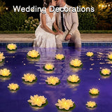 24PCS Lotus Floating Pond Lights, Warm LED LightsWaterproof Battery Powered, Floating Flowers for Pool Weddings Gardens Pond Parties Outdoor Decorations (White, 6", 4")