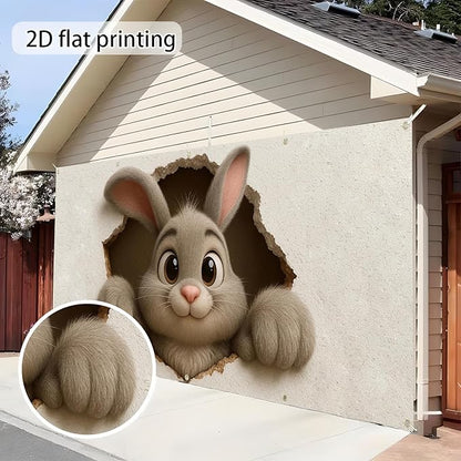 Easter Garage Door Banner Cover, Cute Bunny Wall-Breaking Spring Party Backdrop Decor, Garage Door Cover For Outdoor Yard Holiday Decoration