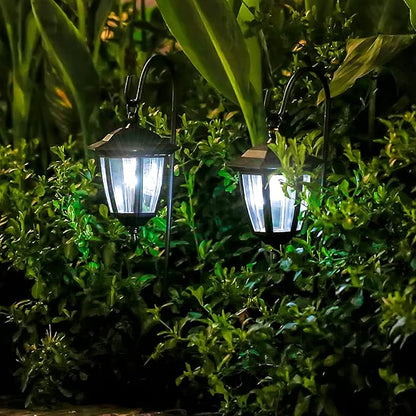 Viewsun 34 Inch Solar Hanging Lights, Shepherd Hook Lights with 2 Shepherd Hooks Waterproof Outdoor Decorative Solar Lantern Lights for Garden Decor, Patio, Backyard, Pathway, 2 Pack