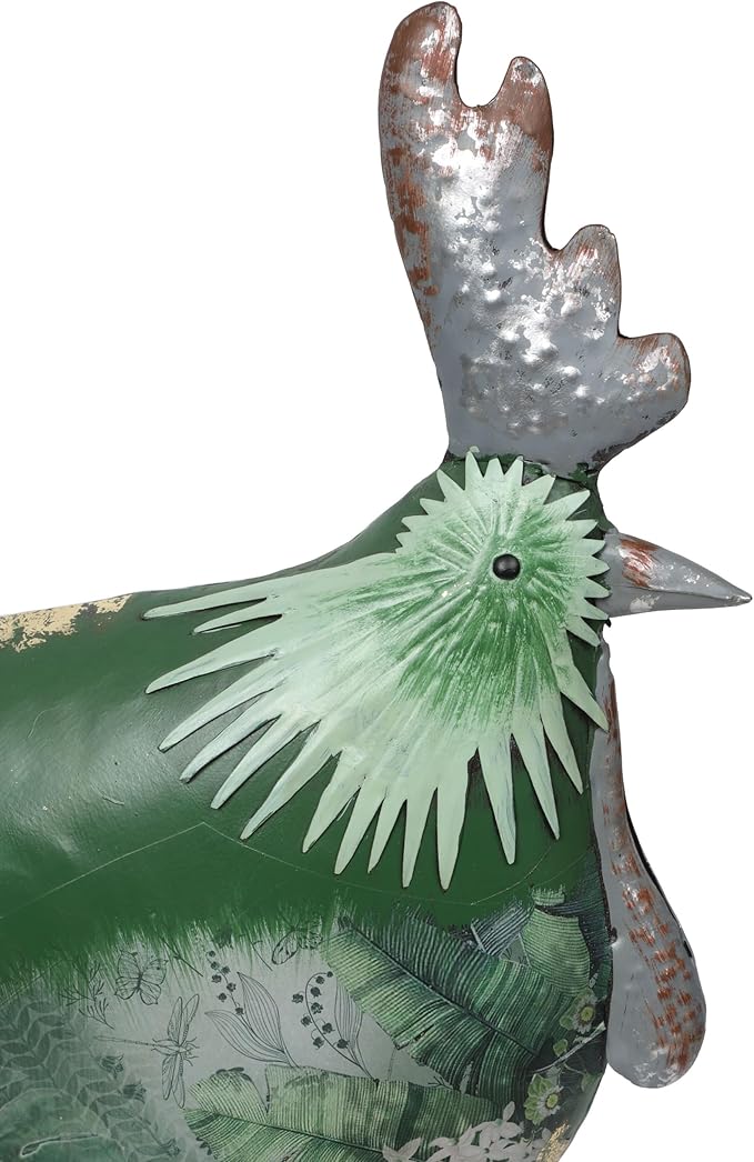 Alpine Corporation 23" Tall Outdoor Metal Cottage Farm Rooster Yard Statue, Green