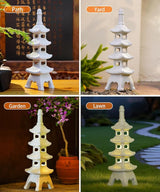 Nacome Solar Pagoda Garden Statues: 25.6 inches Multi-Layer Outdoor Waterproof Resin Zen Decor for Landscape Balcony Patio Porch Yard Ornament(Gray)