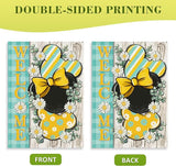 Welcome Spring Decorative House Flag, Daisy Flower Yellow Teal Plaid Stripes Garden Yard Outside Decorations, Summer Farmhouse Outdoor Large Home Decor Double Sided 28 x 40