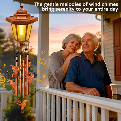 Large Solar Hummingbird Wind Chimes with Wind Catcher/Solar Decor Light to Create a Zen Atmosphere Decor for Outdoor Garden Patio, Classic Bronze Wind Chimes, Gifts for Mom Grandma Women Wife Daughter