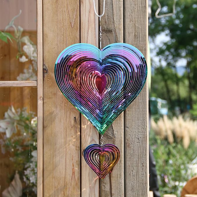 Phuryllic Wind Spinners Outdoor, Valentine Garden Decor, Bird Deterrents for Outside, 3D Metal Yard Decorations for Patio & Backyard, Unique Gardening Gifts for Women & Moms - 2pcs Purple Heart