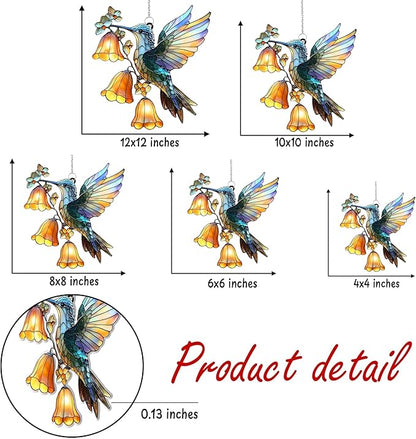 Hummingbird Flower Acrylic Suncatcher, Flower Suncatchers for Window Hangings, Stained Glass Effect Garden Decor, Gift for Mother's Day, Mom, Grandma, Wife, Women
