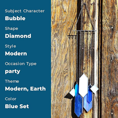 Sensory4u Stained Glass Suncatchers Window Hanging Wall Art Element Earth Tones Modern Design Home Decor Or Garden Suncatcher (Blue)