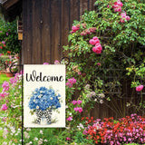 Blue Hydrangeas Spring Garden Flags for Outside,Welcome Spring Yard Flag for Porch Lawn Outside Decor 12x18 Inch Double Sided