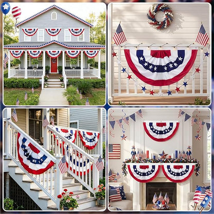 6 Pack American Pleated Fan Flag, 1.5 x 3 Ft Red White and Blue Half Fan Flag Bunting Banner, Patriotic Decor USA Bunting Flags Outdoor Indoor for Porch Garden Memorial Day 4th of July Decorations